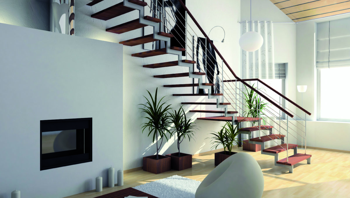 modern comfortable interior with a fire-place. 3D render