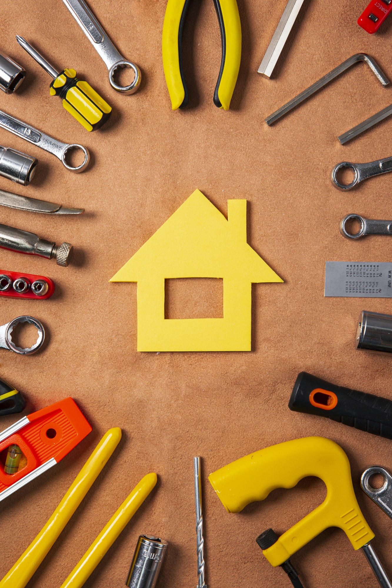 Hand work tools or construction tools top view